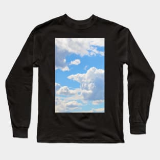 Photograph of pretty white puffy clouds in a bright blue sky. Long Sleeve T-Shirt